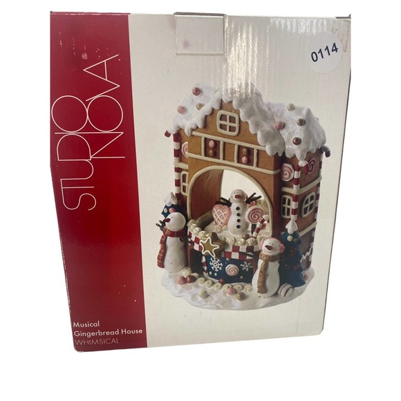 Gingerbread House Musical Rotating Snowman Music Box by Studio Nova W/Box - Picture 15 of 16